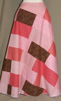 Pink and Brown Patchwork Wrap Skirt